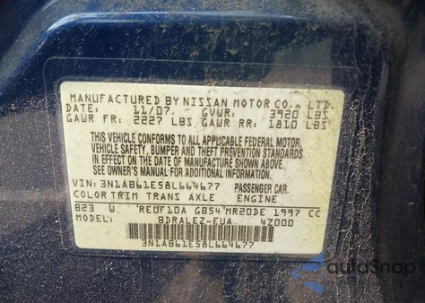 2008 Nissan Sentra 2.0S from USA, damaged, VIN 3N1AB61E58L664677